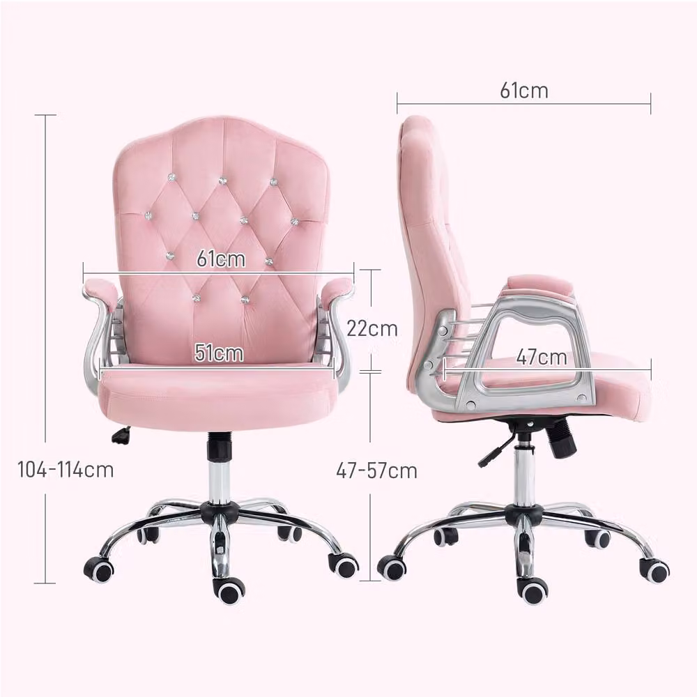 ERGOVEXA Pink Velvet Task Chair with Swivel and Armrests, H 114 x W 61 x D 61 cm – 2