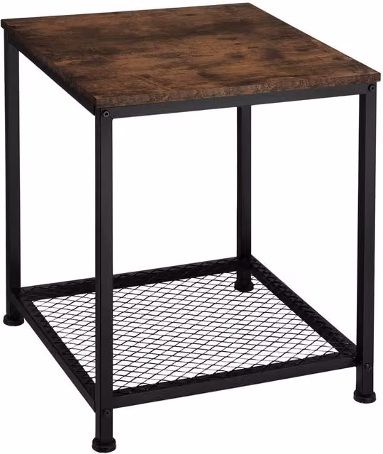 tectake Industrial 2-Tier Side Table with MDF Laminate Top and Metal Frame in Black and Brown, W/D/H: 45.5 x 45.5 x 55.5 cm – 8