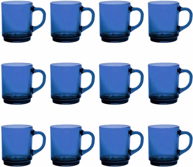 Duralex Versailles Blue Glass Coffee Mugs, 260ml, Pack of 12