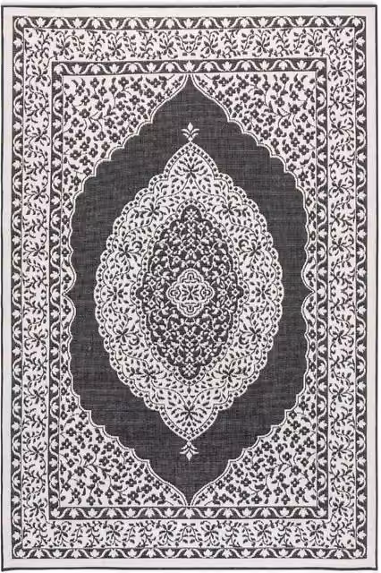 THE RUGS Gemini Reversible Indoor and Outdoor Polypropylene Medallion Rug in Black, W: 200 cm, D: 290 cm