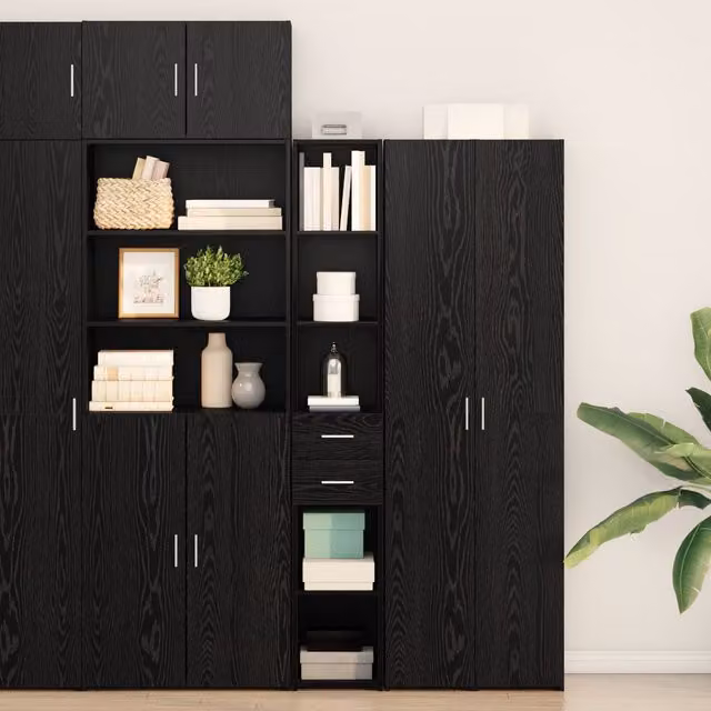 Berkfield Home Modern Black Oak Highboard with Glossy Finish, W: 30 cm, D: 42.5 cm, H: 185 cm – 1
