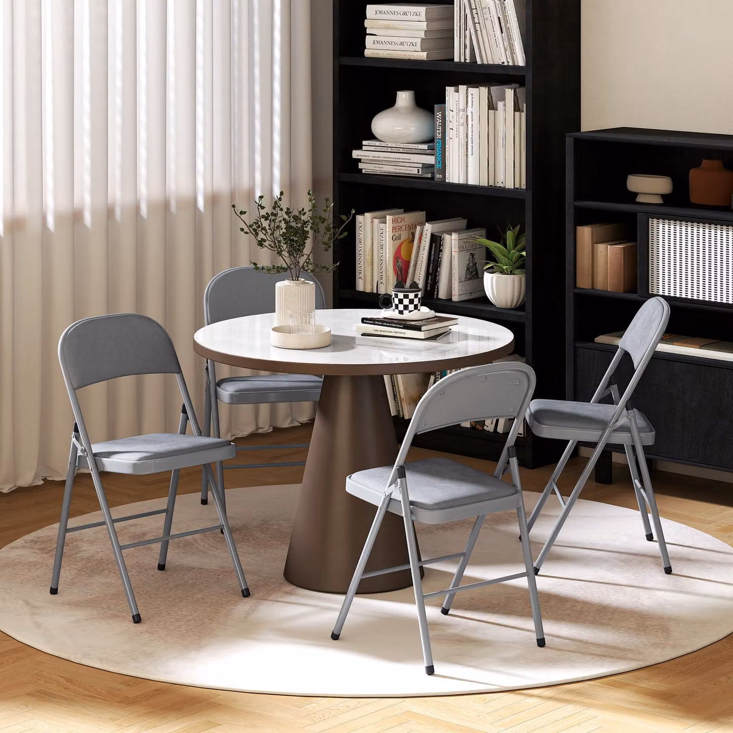 HOMCOM 4 Pack of Folding Velvet Party Chairs with Padded Seats and Steel Frame, Light Grey – 7