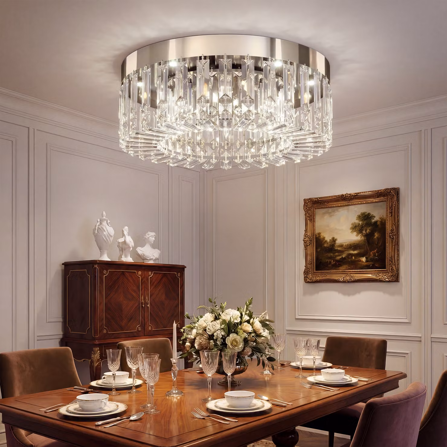 HOMCOM Silver Crystal Ceiling Chandelier with 160 Glass Pendants and 6-Light Design – 8