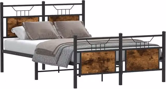 Berkfield Home Durable Industrial Bed Frame in Smoked Oak and Brown, W/D/H: 120 x 200 x 91.5 cm