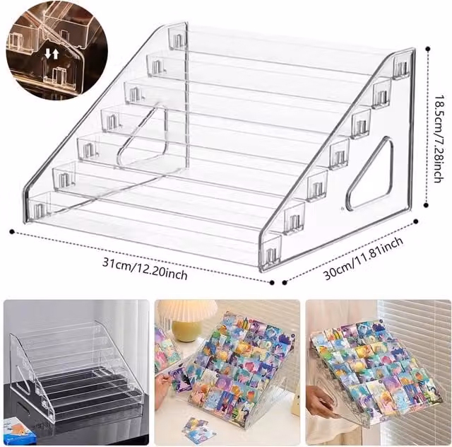 Kelvenix 7 Tier Clear Plastic Collector Card Display Stand Rack Shelf