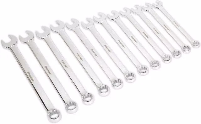 Loops 12-Piece Extra Long Combination Hand Spanner Set, 20 to 32mm Metric, Chrome Vanadium Steel, Silver and Multicolour