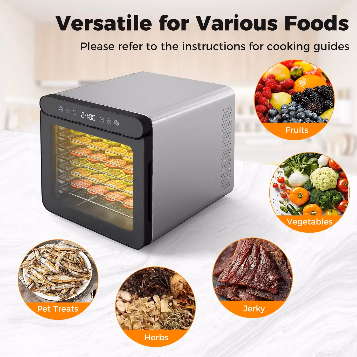 Gymax Food Dehydrator with 7 Stainless Steel Trays and 1-24H Timer in Silver – 9