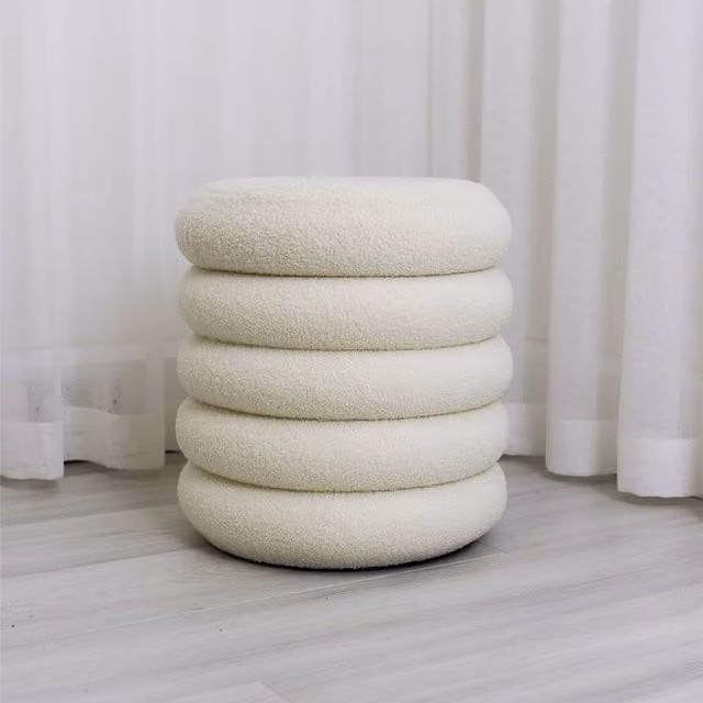 CARME HOME Daisy Ivory Teddy Bouclé Fabric Storage Stool
