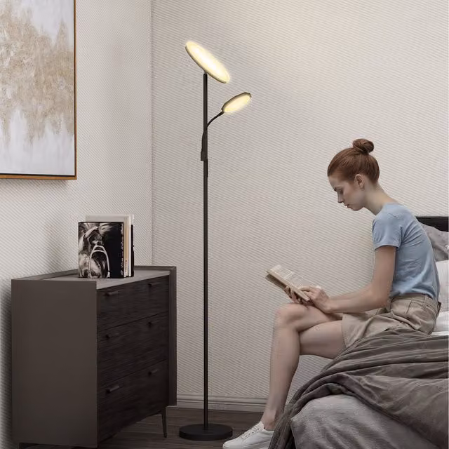 HOMCOM Modern LED Ring Floor Lamp in Black with Remote Control and Timer