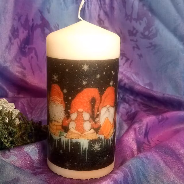 Viki Christmas Pillar Candle Gnomes in White