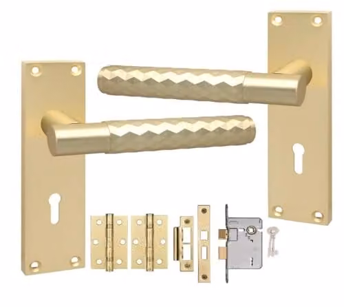 Golden Grace Victorian Knurled Rosette Door Handle Set in Brass