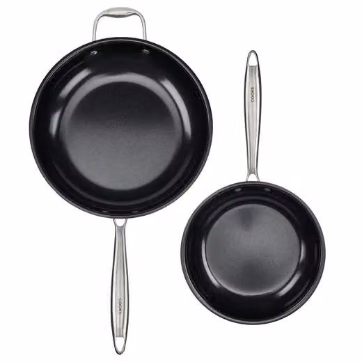 Cooks Professional 2 Piece Tri-Ply Non-Stick Frying Pan Set in Silver with Ceramic Coating, Compatible with All Hobs – 3
