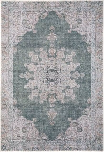 Kukoon Green Distressed Flatwoven Living Room and Hallway Area Rug, W: 240 cm, L: 330 cm