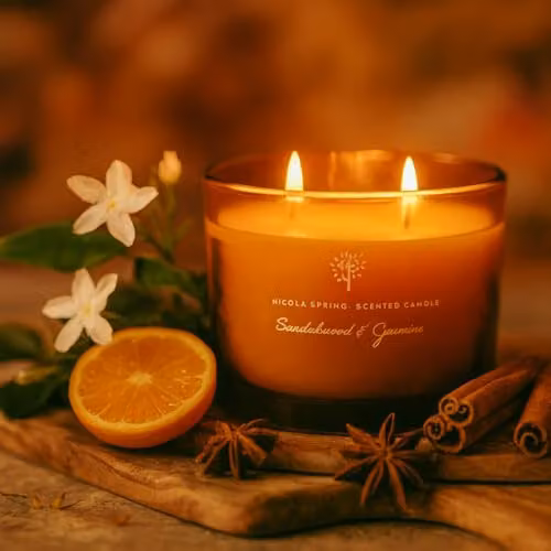 Nicola Spring Sandalwood & Jasmine Scented Soy Wax Candle, 350g, Orange – 2