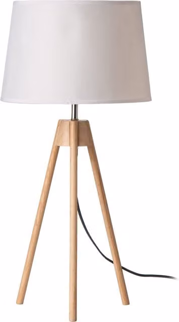 Orsina Tripod Table Lamp with White Fabric Cylinder Shade and Natural Wood Legs