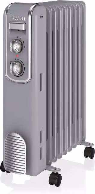 Swan 2000W Freestanding Oil Filled Radiator in Grey with Thermostat and Safety Protections