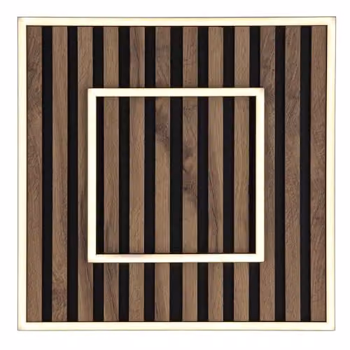 Globo Lighting Netlighting Woody LED Ceiling Light, Black and Wood Look, W/D/H: 45 x 45 x 6 cm, 36 W, 3000 K Warm White, Modern Square Design – 3