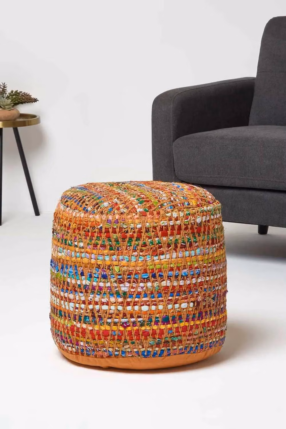 Homescapes Chindi Design Circular Bean Filled Pouffe in Multicolour – 2