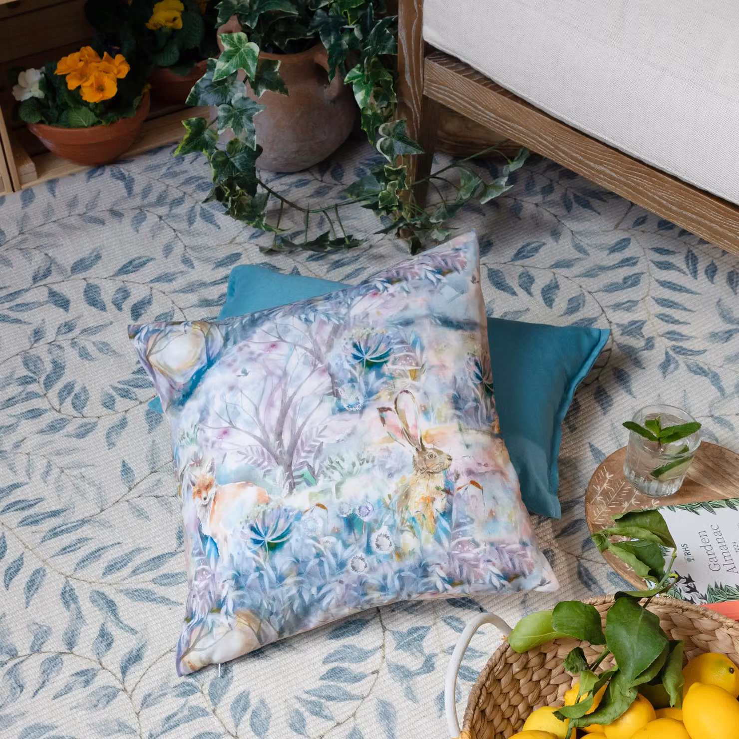 Voyage Maison Fox and Hare Multicolour Outdoor Cushion, W/D/H: 43 x 43 x 43 cm – 3
