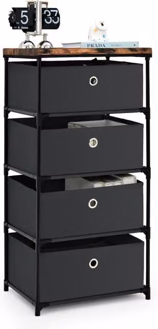 COSTWAY Modern 4-Tier Black Fabric Dresser with Metal Frame