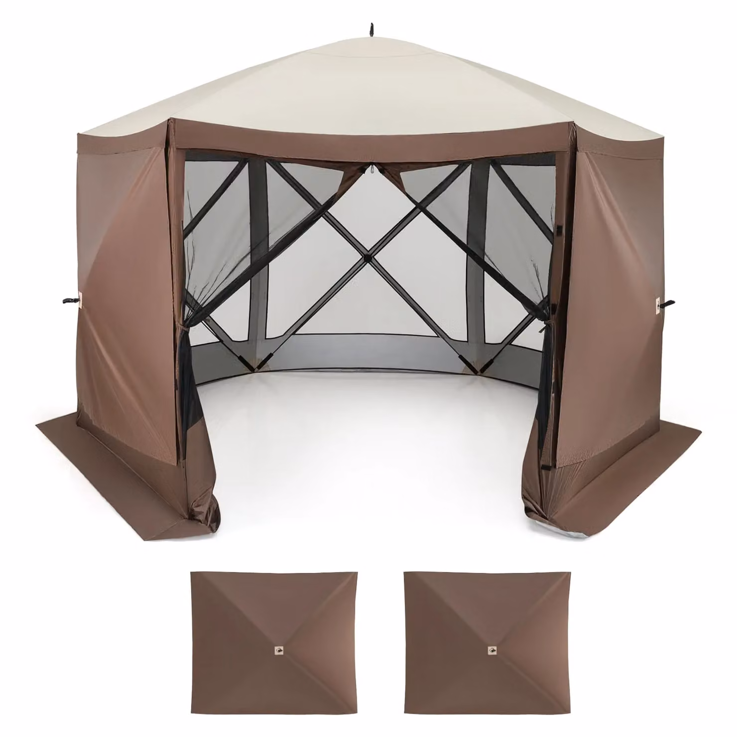 Costway Pop-up Gazebo Tent Outdoor Canopy Sun Shelter, Brown, W: 350 cm, D: 230 cm, H: 236 cm – 10
