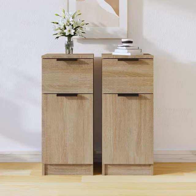 Berkfield Home Set of 2 Sonoma Oak Sideboards in Brown, W/D/H: 30 x 30 x 70 cm – 1