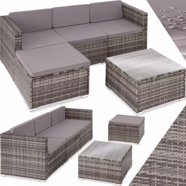 Tectake Lignano Grey Rattan Garden Furniture Set with Glass Top