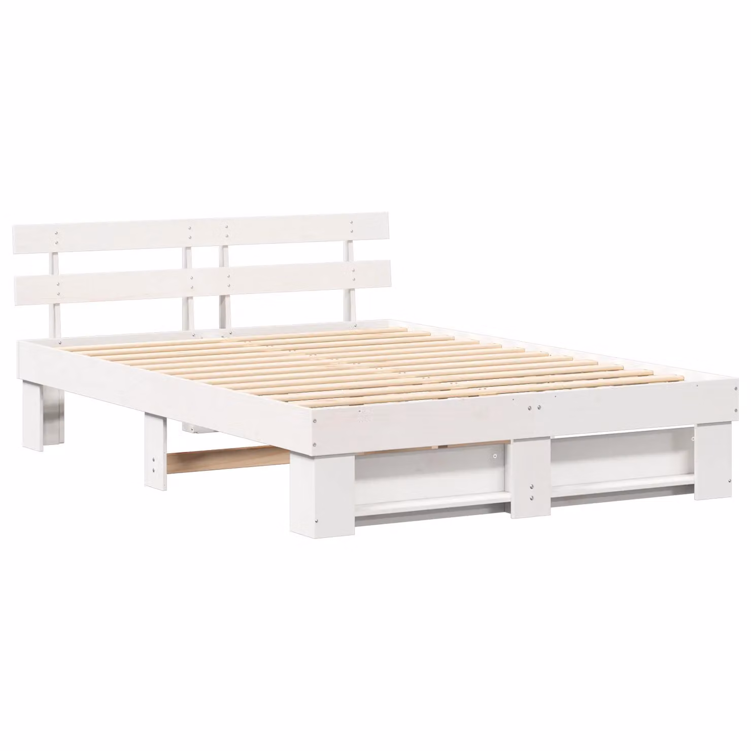 Berkfield Home White Solid Pine Wood Bed with Headboard W/D/H: 140 x 200 x 73 cm – 2