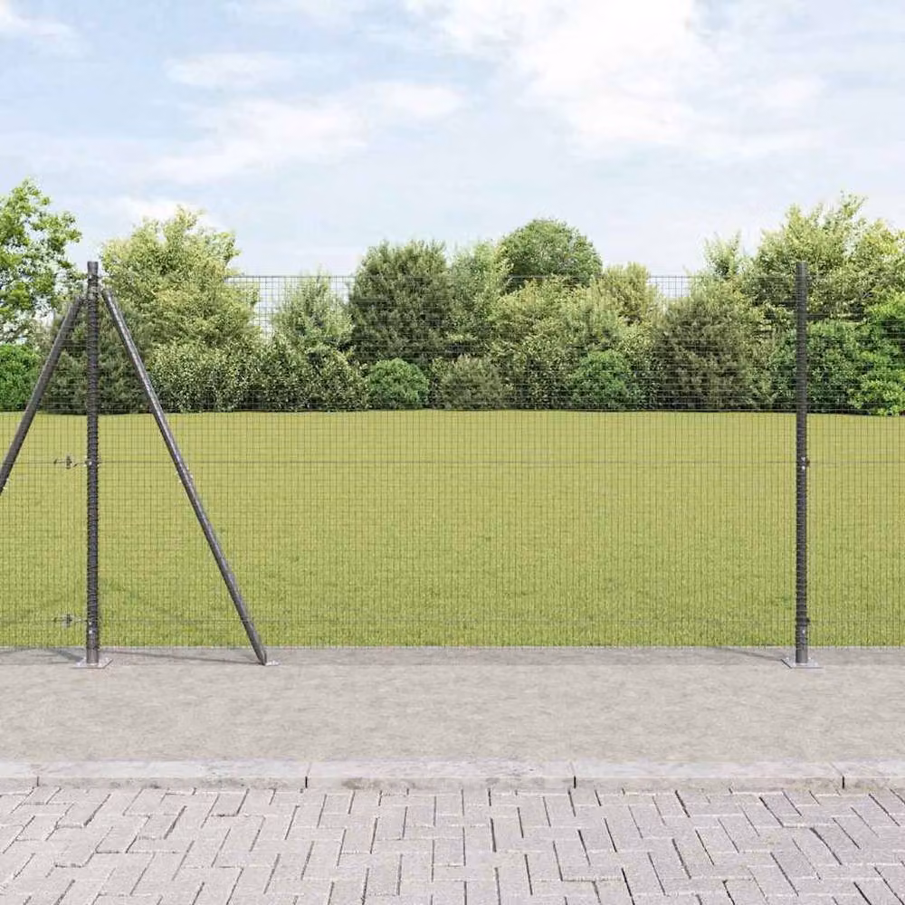 Berkfield Home Grey Steel Welded Wire Fence with 13 Flanged Posts, H: 120 cm x L: 25 m – 1