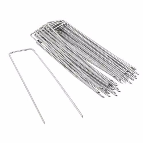 Harbour Housewares 100x Silver Galvanised Steel U-Shaped Weed Control Membrane Pegs – 1