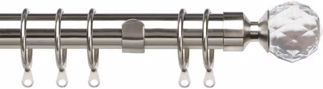 Terrys Pristine Crystal Extendable Curtain Pole, Satin Silver, 25-28mm