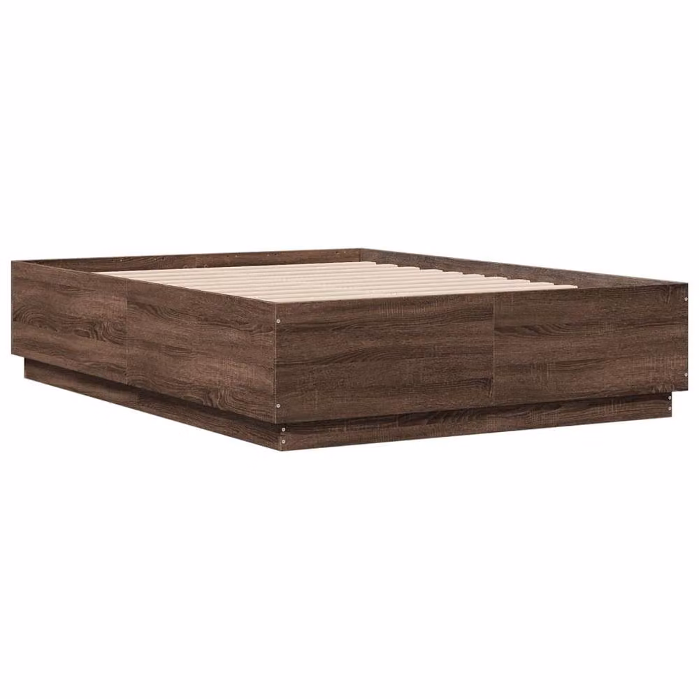 Berkfield Home Modern Double Bed Frame in Brown Oak with LED Under-Bed Lighting and USB Charging Ports, W: 135 cm, L: 190 cm – 3