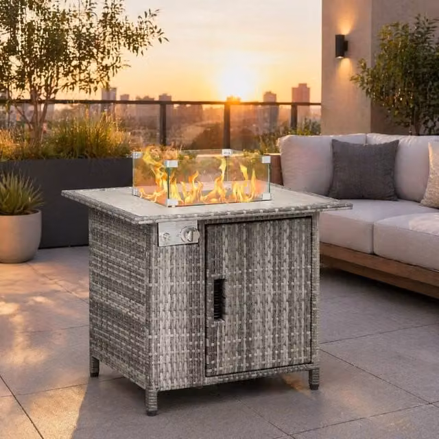 STILVORA Grey Gas Fire Pit Table with Rain Cover, W/D/H: 71 x 62 x 71 cm – 1