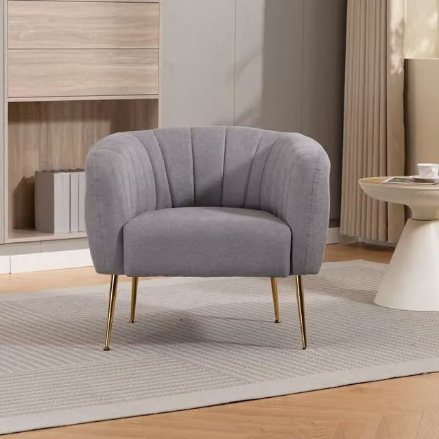 Artemis Home Stanton Art Deco Accent Chair in Grey Fabric with Solid Wood Frame and Armrests