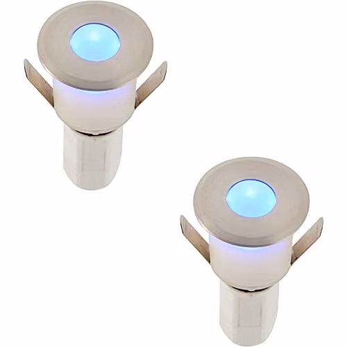 Loops 2 Pack Recessed Blue LED Decking Guide Lights in Silver Aluminium, W/D/H: 7.8 x 4.0 x 4.0 cm