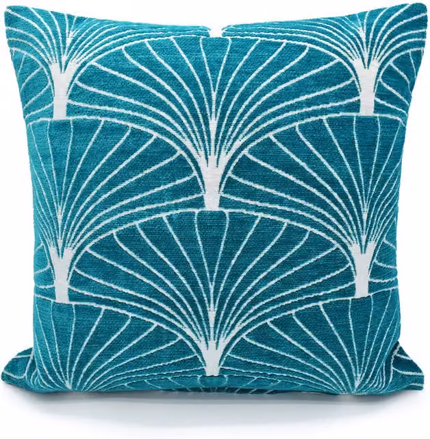 Velosso Modern Graphic Chenille Square Cushion in Petrol Blue and Green