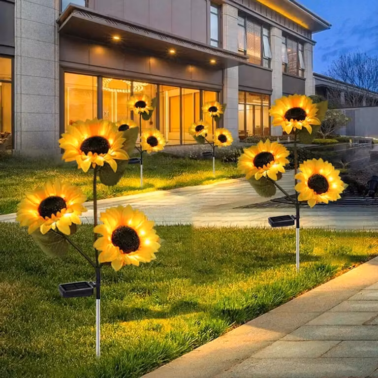 Garden Greatness 3 Head Solar Sunflower Garden Light, Multicolour and Yellow LED Outdoor Stake