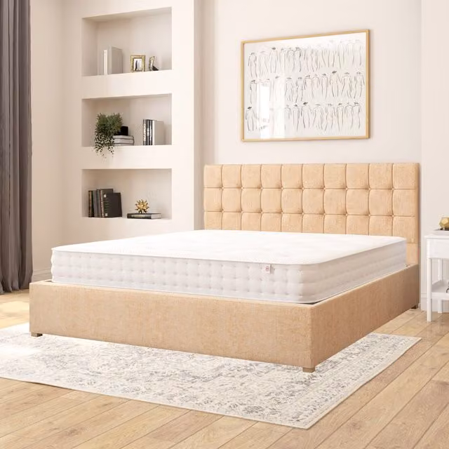 Aspire Sinatra Fabric Ottoman Storage Bed in Champagne Firenze Velour, Superking, W/D/H: 200 x 200 cm
