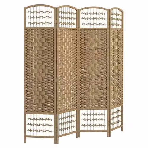 HOMCOM 4 Panel Folding Room Divider Privacy Screen, Natural Wood, W/H: 160 x 170 cm