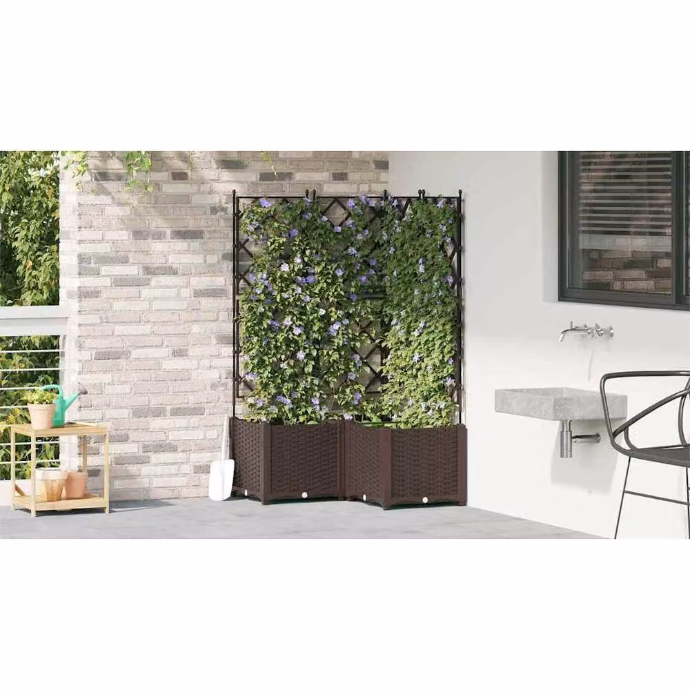 Berkfield Home Garden Planter with Trellis, 3 Piece Set, Brown, W/D/H: 80 x 80 x 143 cm – 4