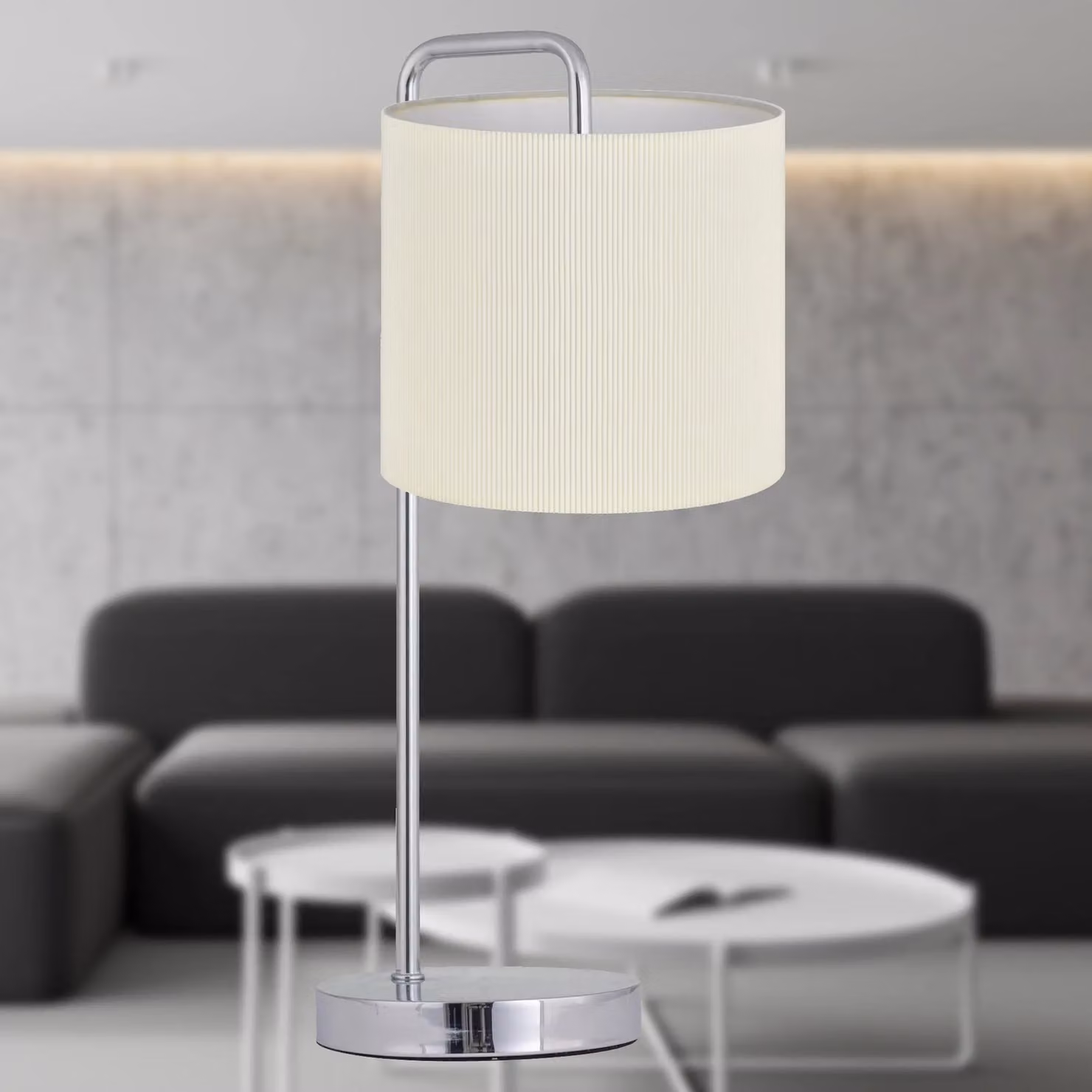 First Choice Lighting Set of 2 Chrome Arched Table Lamps with White Fabric Shades – 3