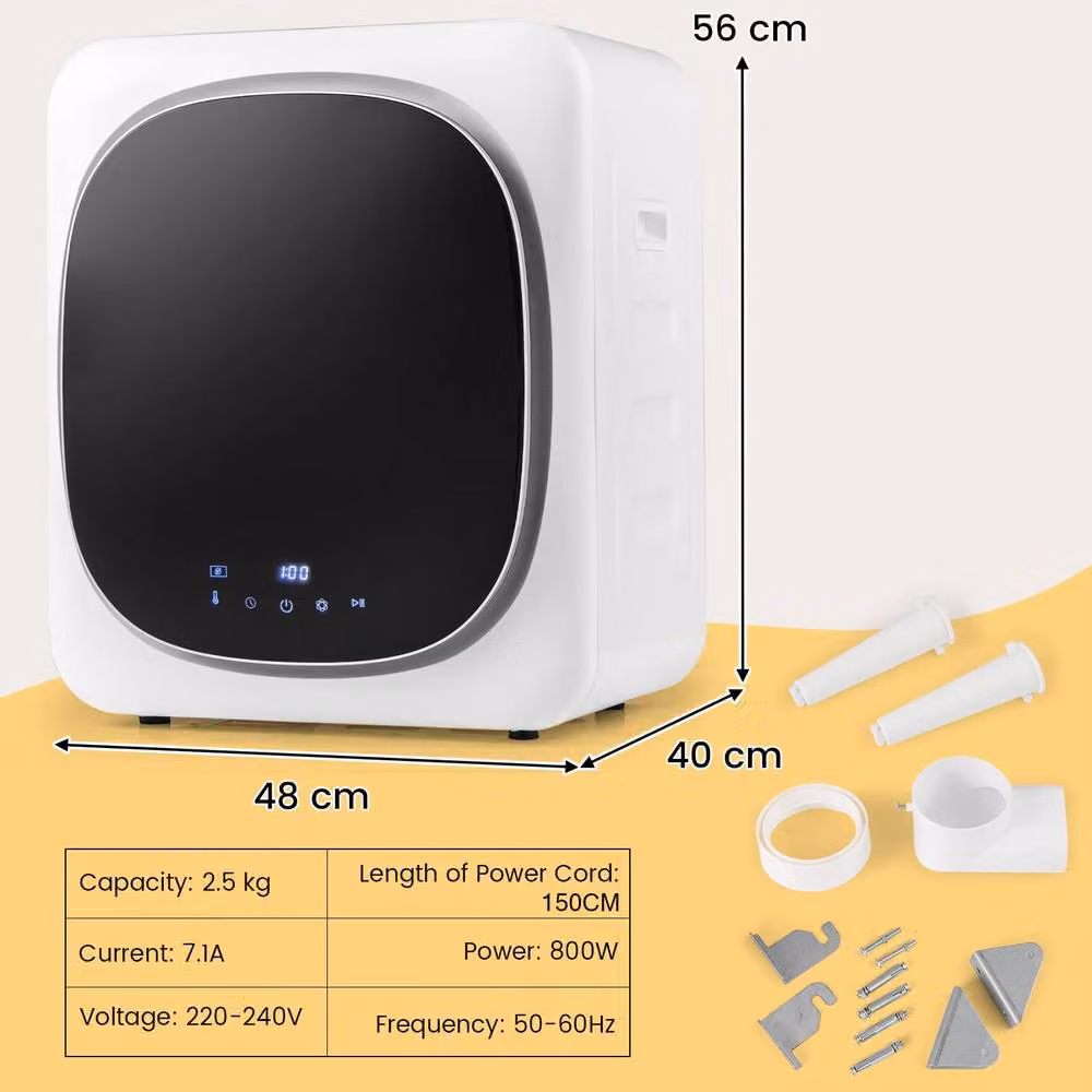 Gymax 800W Portable Front Loader Tumble Clothes Dryer with Touch Screen, White – 2