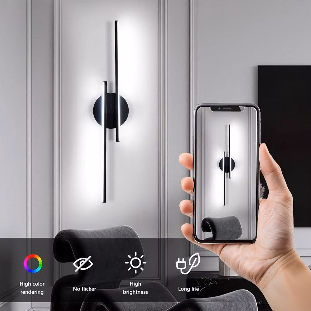 Goeco 24W LED Indoor Up and Down Wall Light in Black with 6500K Cool White Light – 3