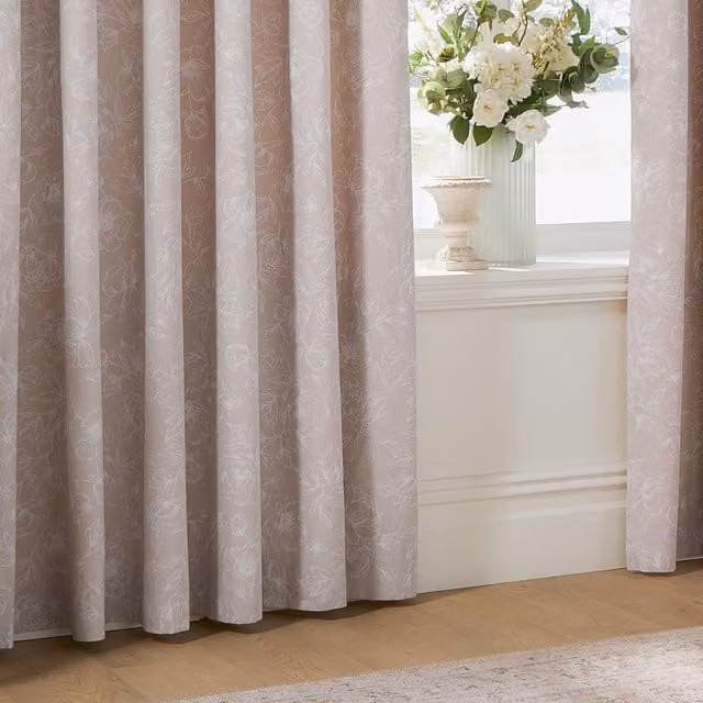 Make It A Home Bella Floral Eyelet Curtain Pair in Beige and Pink, Height: 229 cm, Width: 168 cm