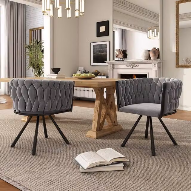 ModernLuxe Grey Velvet Swivel Dining Chairs with Padded Backrest and Metal Legs, Pack of 4