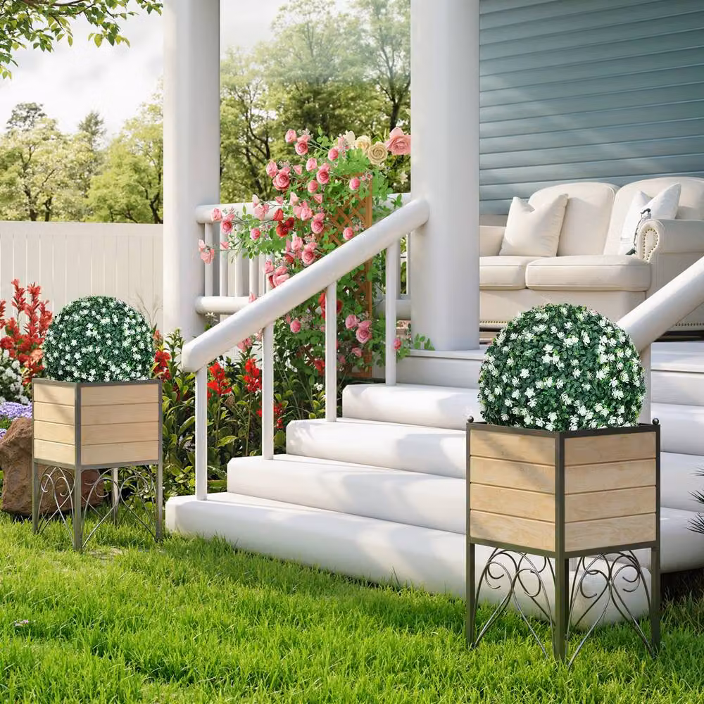 STILVORA Set of 2 Artificial Round Topiary Balls, Green and White, Diameter: 40 cm – 3