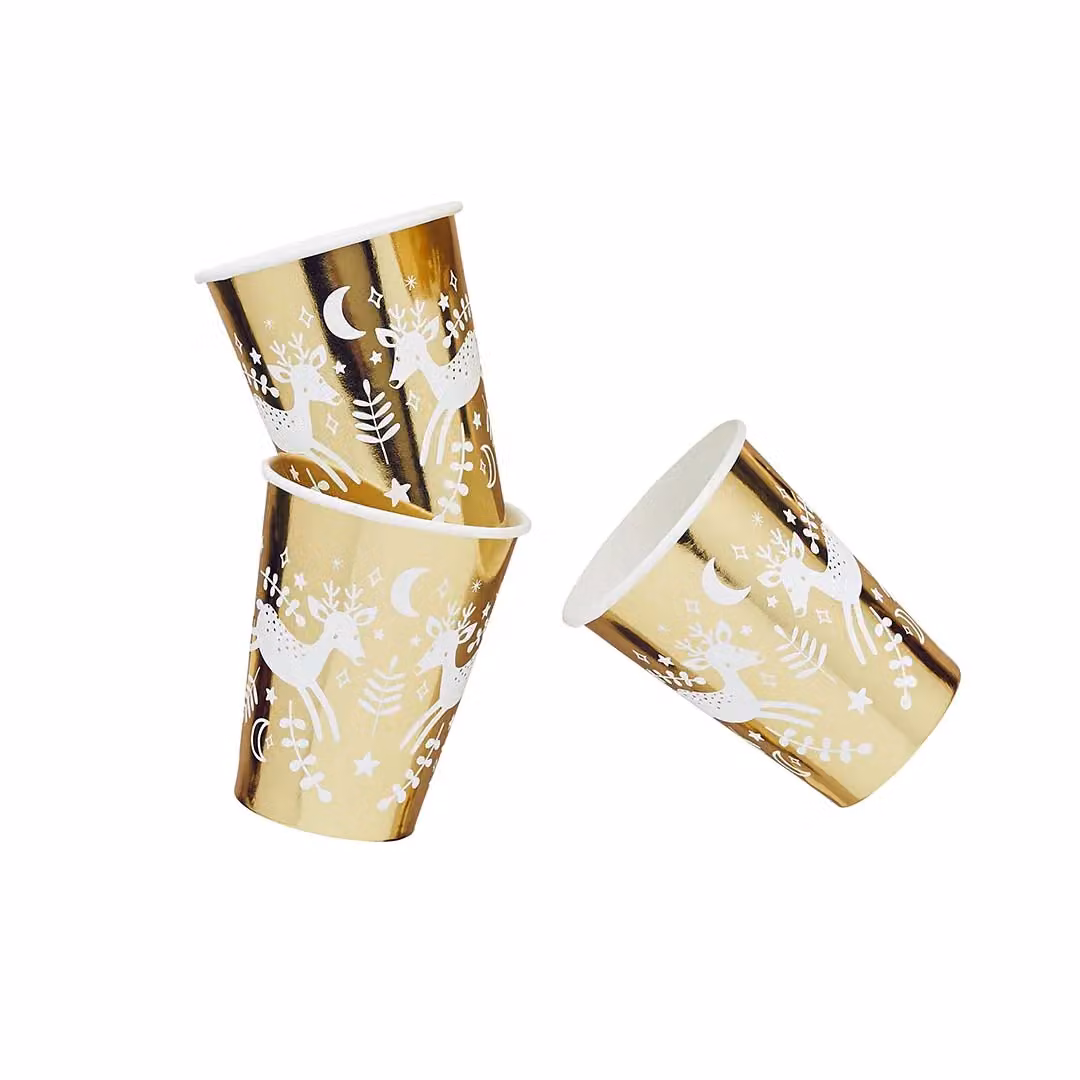 Club Green Reindeer Paper Cups, Multicolour and Gold, Pack of 8 – 2