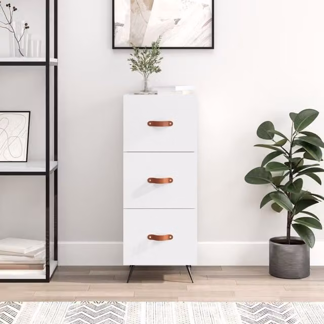 Berkfield Home Modern High Gloss White Sideboard, W/D/H: 34.5 x 34 x 90 cm