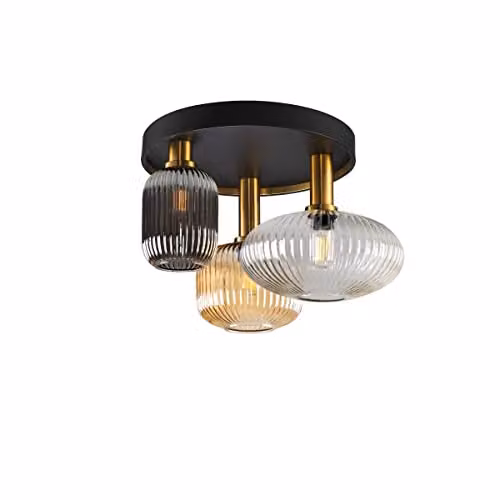 Schuller Modello Standard Modern Round Ceiling Light in Brass and Glass with Dimmable LED Bulb