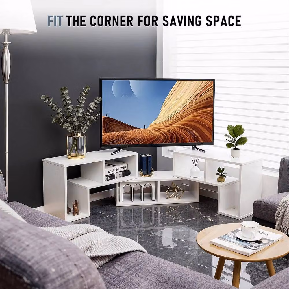 FLAVORA Modern White Combination TV Media Stand for TVs up to 65 Inch – 3